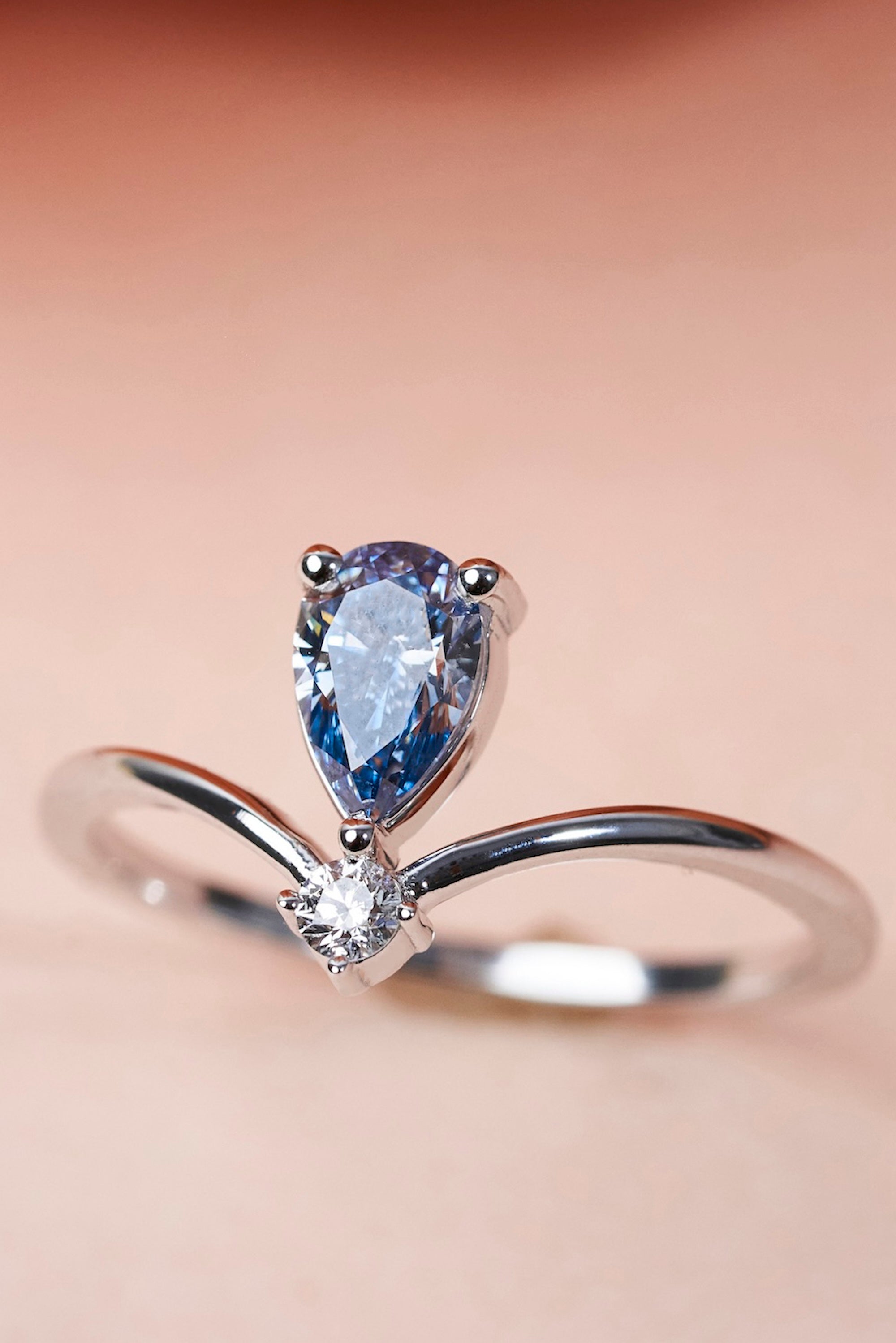 Blue Pear Cut Chevron Diamond Ring